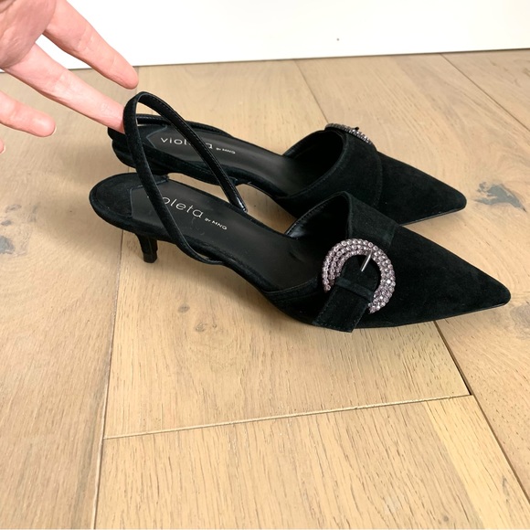 Mango Shoes - Violeta by Mango MNG black suede kitten heel sling back pumps size 38